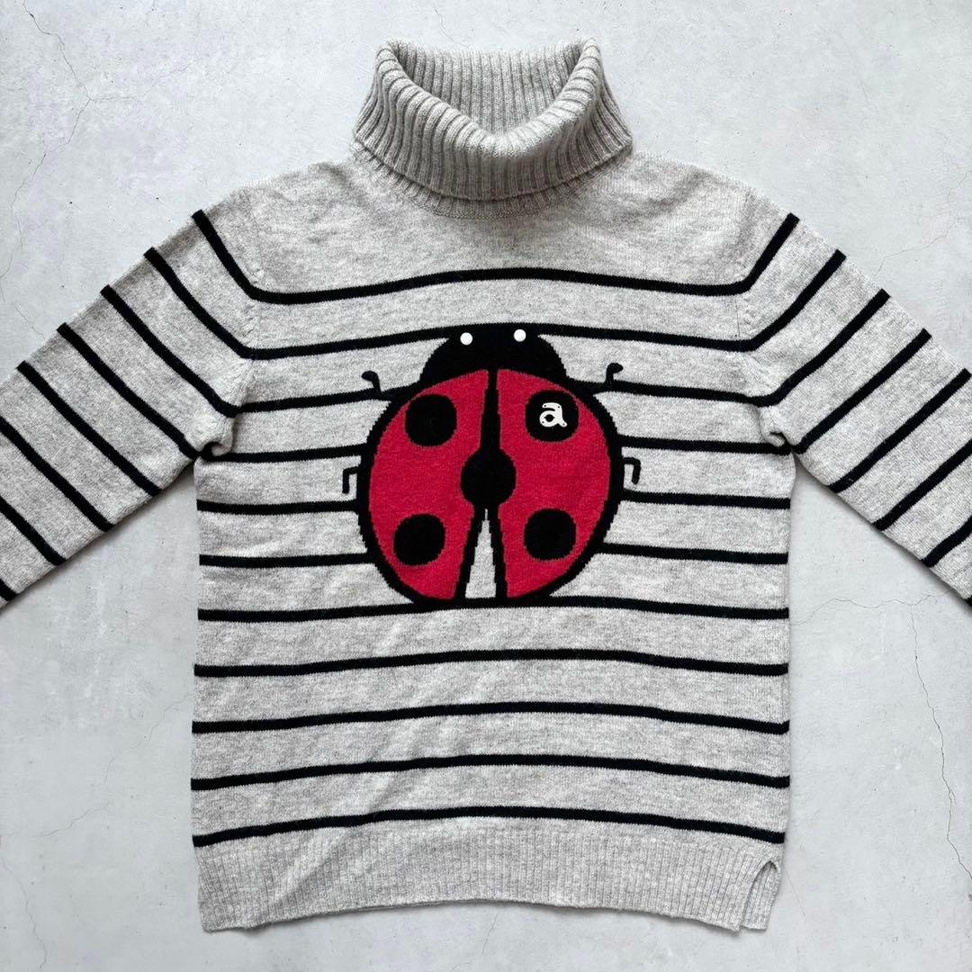 archivio タートルネック ウールニットセーター てんとう虫 ボーダー柄