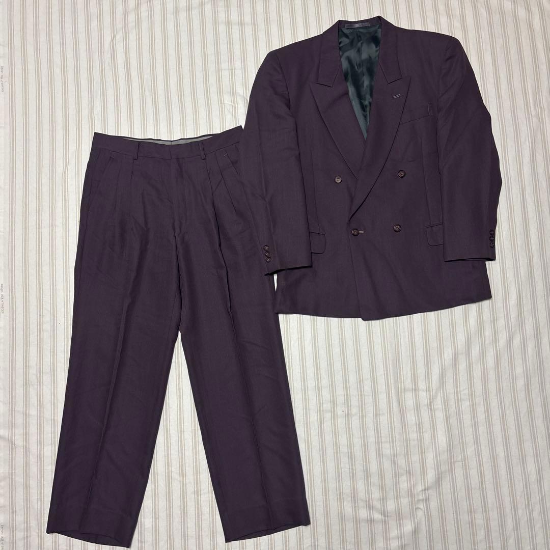 ヴィンテージ　パープル　ダブルブレストスーツ　ダブルジャケット　古着