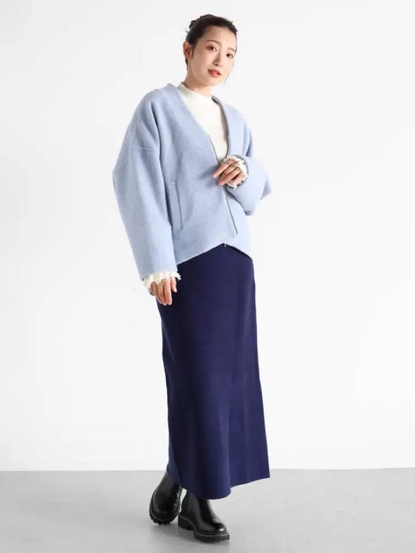 ヤマダヤ　Vin Vネックウールブレンドショートコート　ノーカラーコート