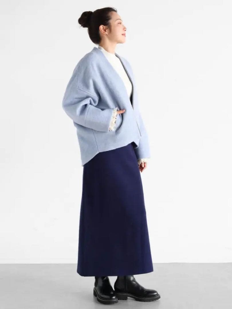 ヤマダヤ　Vin Vネックウールブレンドショートコート　ノーカラーコート