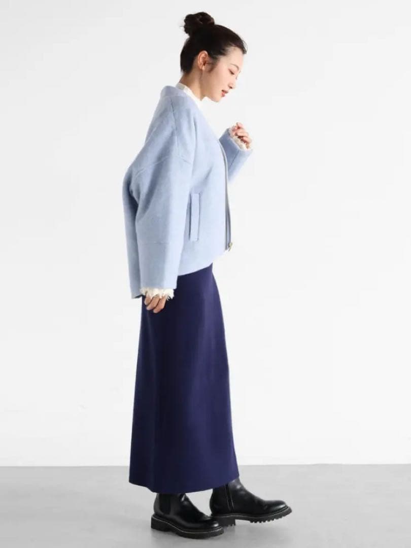 ヤマダヤ　Vin Vネックウールブレンドショートコート　ノーカラーコート