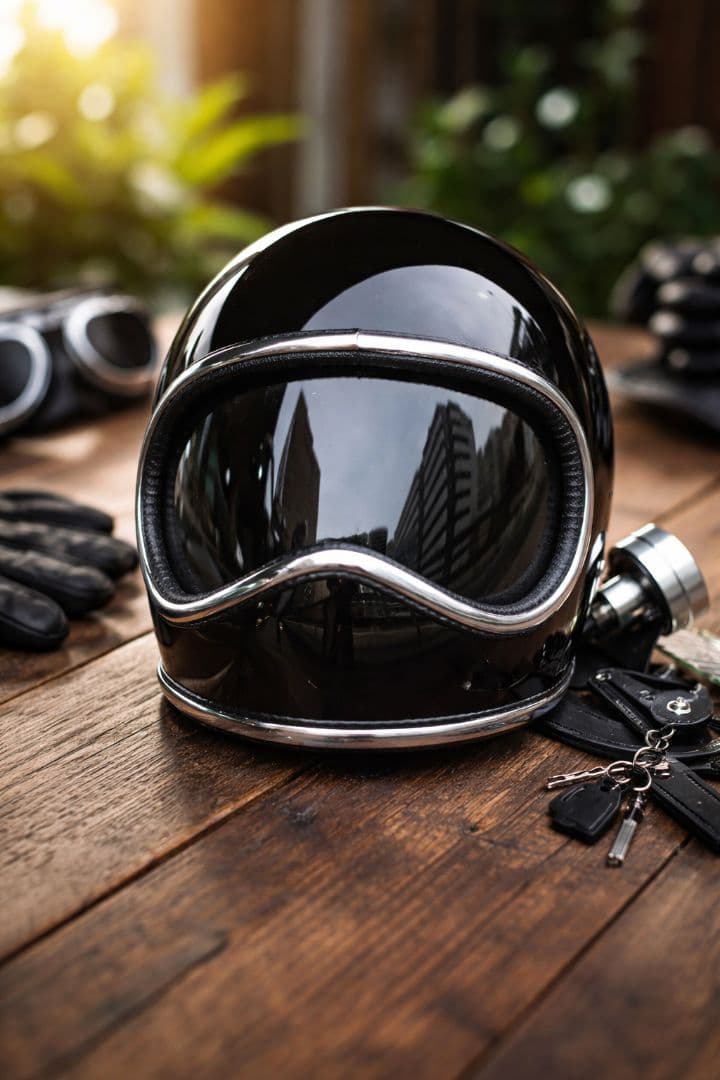 ヴィンテージ風ヘルメット ブラック クローム