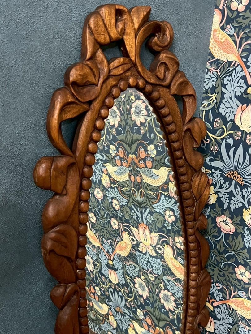 S-fam＊大きめ 木彫り 壁掛けミラー 鏡 インテリア アンティーク