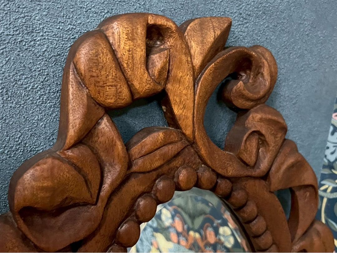 S-fam＊大きめ 木彫り 壁掛けミラー 鏡 インテリア アンティーク