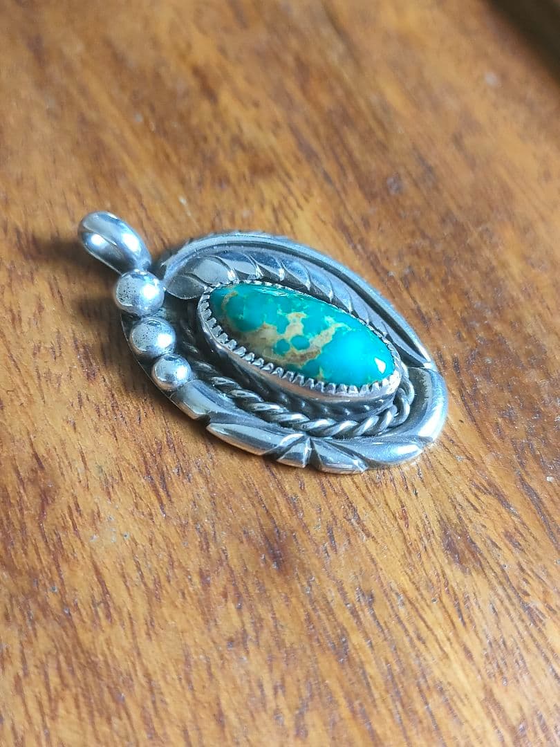 なつきナバホ族ロイストンターコイズSTERLING シルバーペンダント　オ
