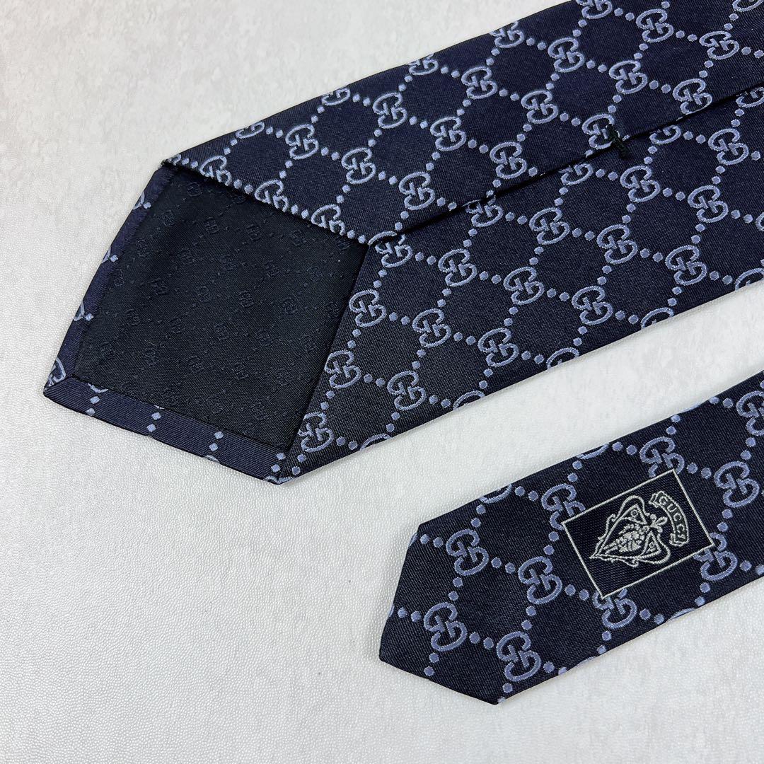 極美品✨GUCCI グッチ ネクタイ GG ネイビー