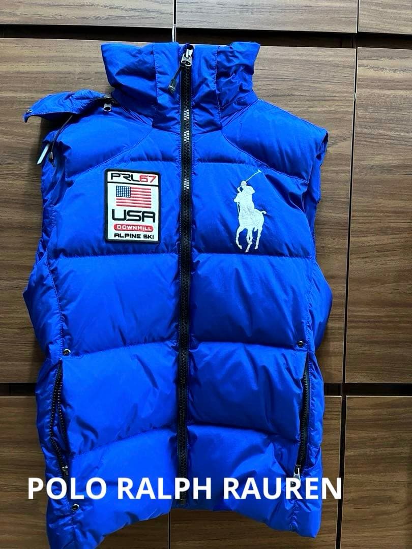 ポロ ラルフローレンフード付きダウンベスト ビックポニーUSA青 Sサイズ