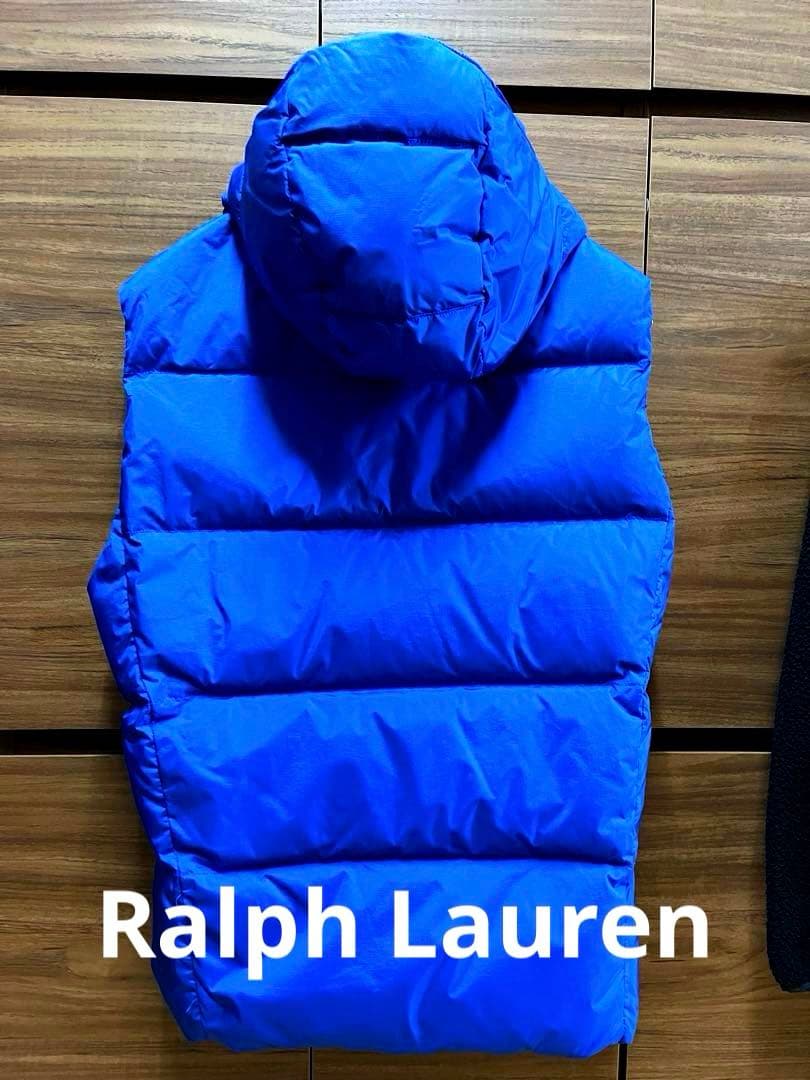 ポロ ラルフローレンフード付きダウンベスト ビックポニーUSA青 Sサイズ