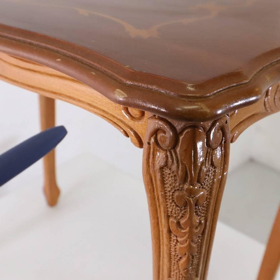 イタリア製クラシカル家具 象嵌細工 猫脚 ネストテーブル 大 幅56cm