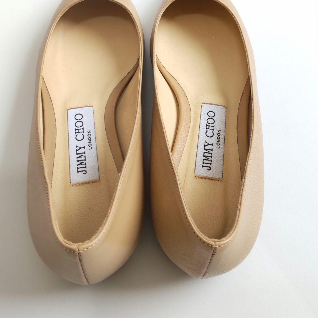 未使用級 ジミーチュウ フラット パンプス ポインテッドトゥ レザー ベージュ