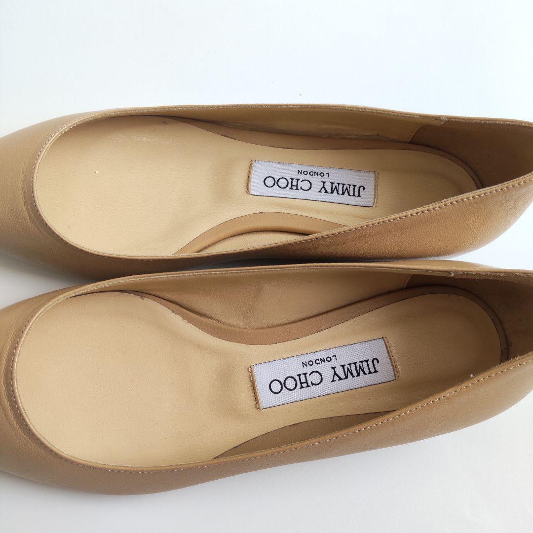未使用級 ジミーチュウ フラット パンプス ポインテッドトゥ レザー ベージュ