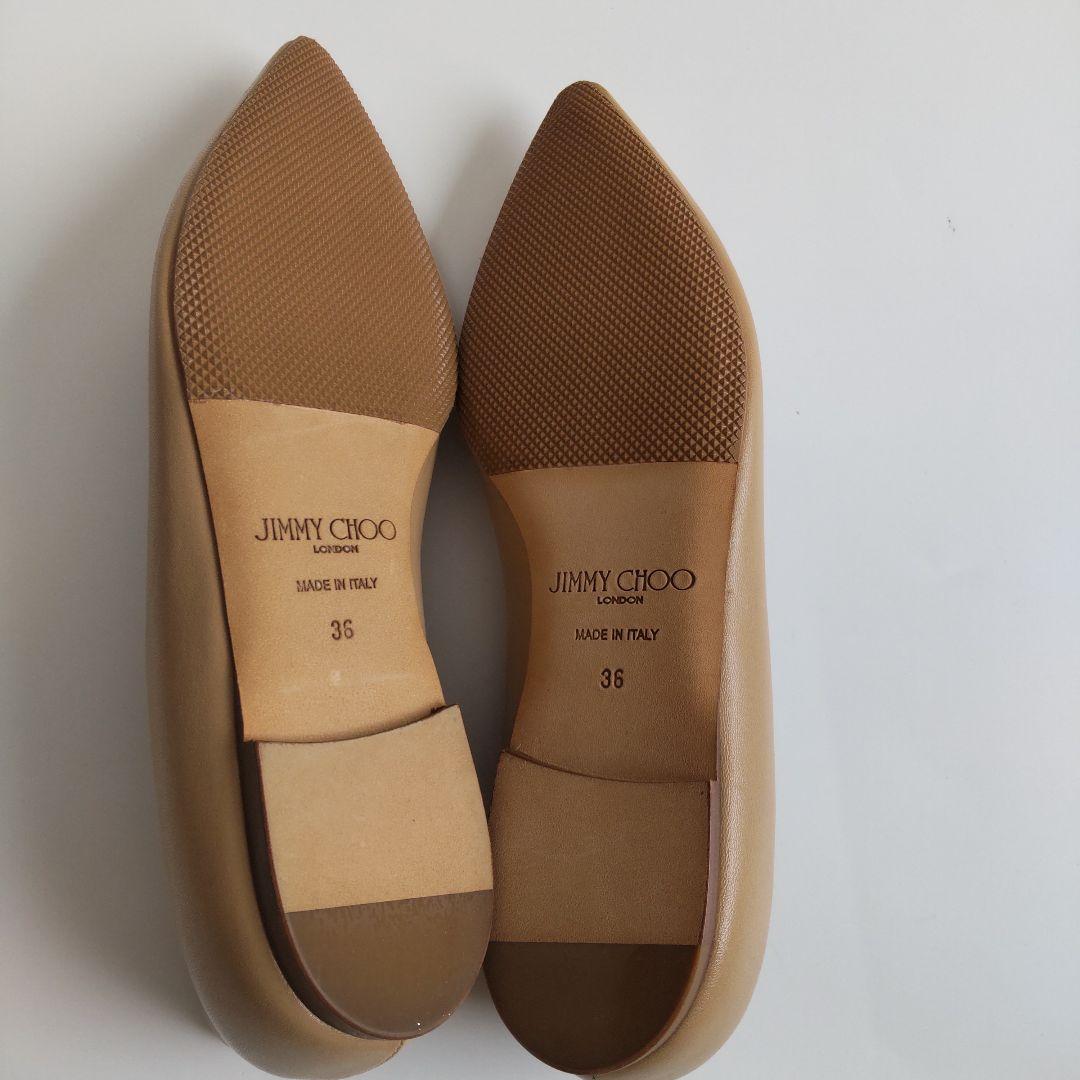 未使用級 ジミーチュウ フラット パンプス ポインテッドトゥ レザー ベージュ