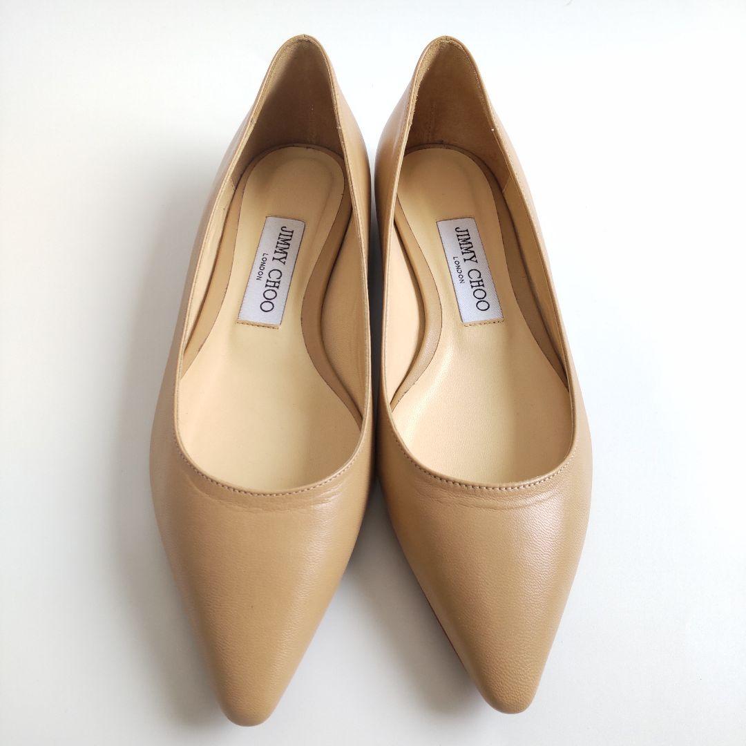 未使用級 ジミーチュウ フラット パンプス ポインテッドトゥ レザー ベージュ