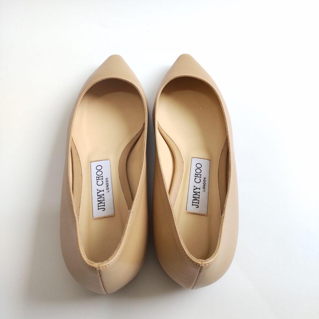 未使用級 ジミーチュウ フラット パンプス ポインテッドトゥ レザー ベージュ