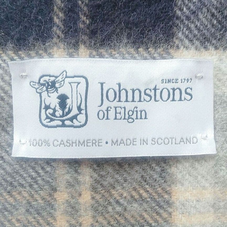 ★ジョンストンズ カシミヤ100% マフラー チェック グレー ネイビー