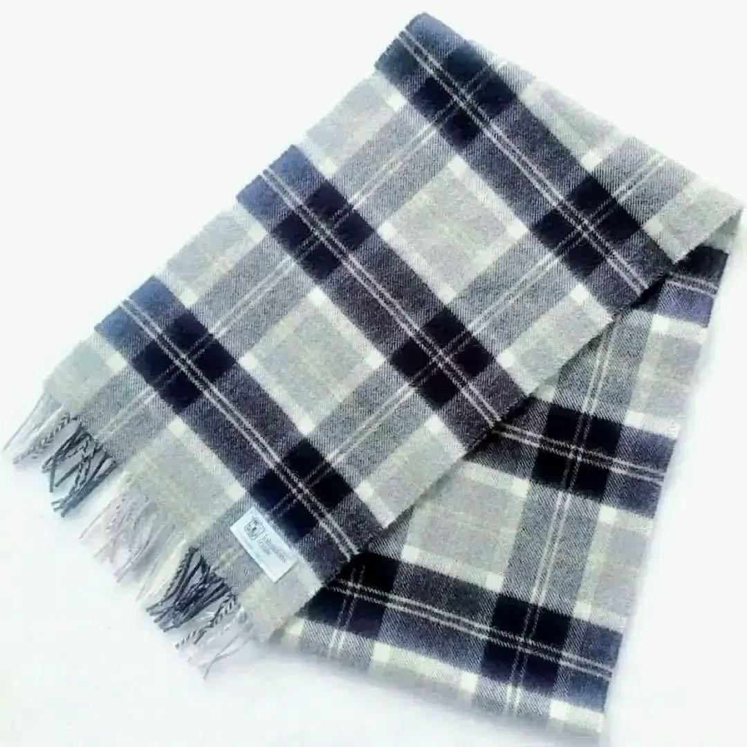 ★ジョンストンズ カシミヤ100% マフラー チェック グレー ネイビー