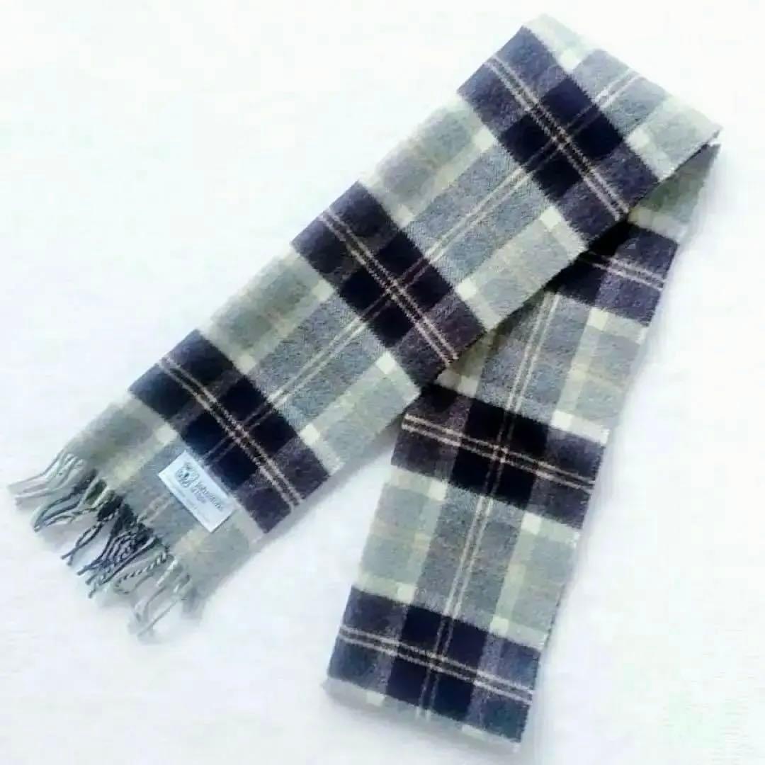 ★ジョンストンズ カシミヤ100% マフラー チェック グレー ネイビー