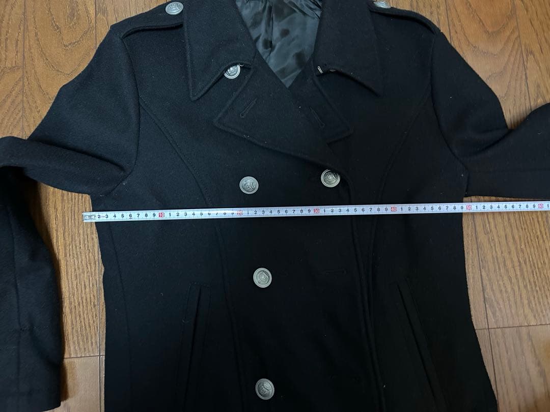 PPFM 黒のウールピーコート シルバーのボタン付き Mサイズ