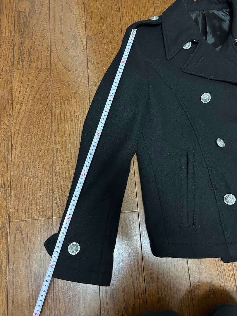 PPFM 黒のウールピーコート シルバーのボタン付き Mサイズ
