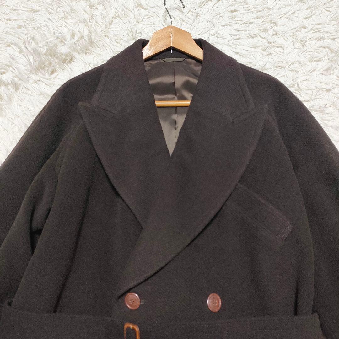 【カシミヤ】ダーバン　ダブルチェスターコート　厚手　ベルト付き　ブラウン　メンズ