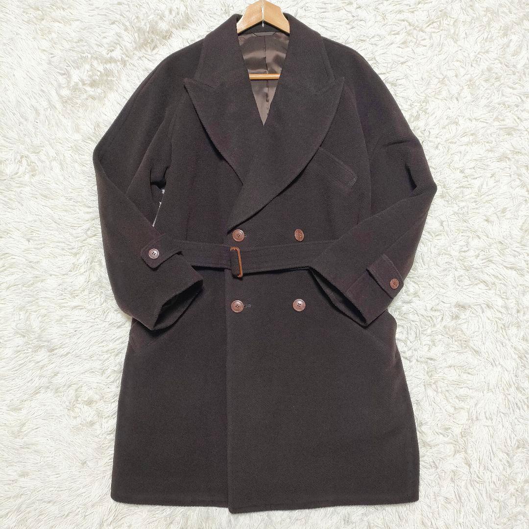 【カシミヤ】ダーバン　ダブルチェスターコート　厚手　ベルト付き　ブラウン　メンズ