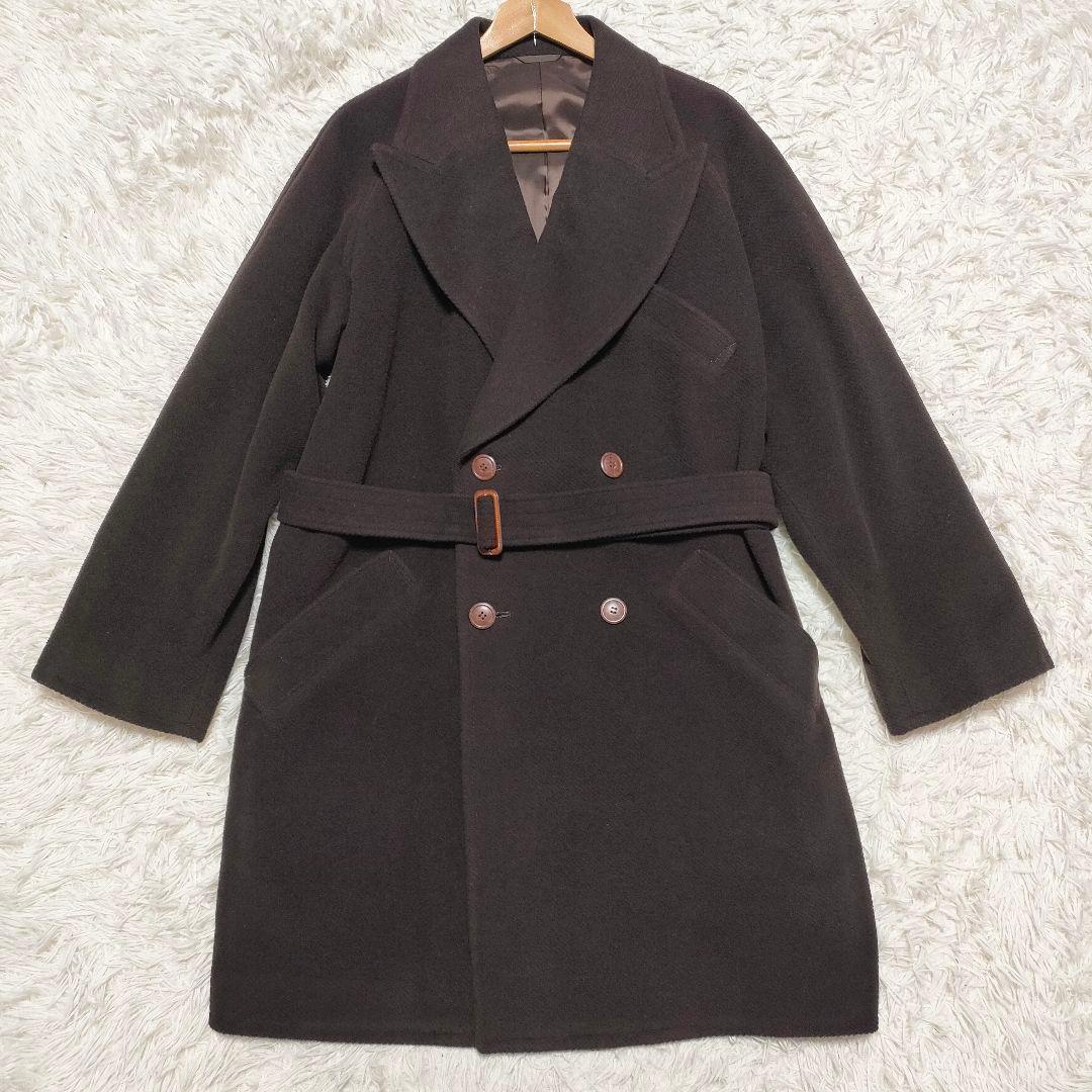 【カシミヤ】ダーバン　ダブルチェスターコート　厚手　ベルト付き　ブラウン　メンズ