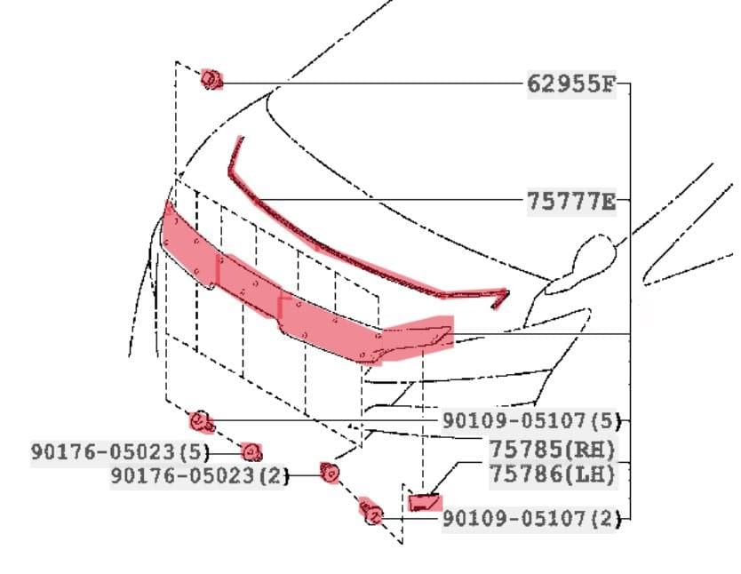 トヨタ ヴェルファイア 30 前期 ボンネット フード モール スモーク メッキ