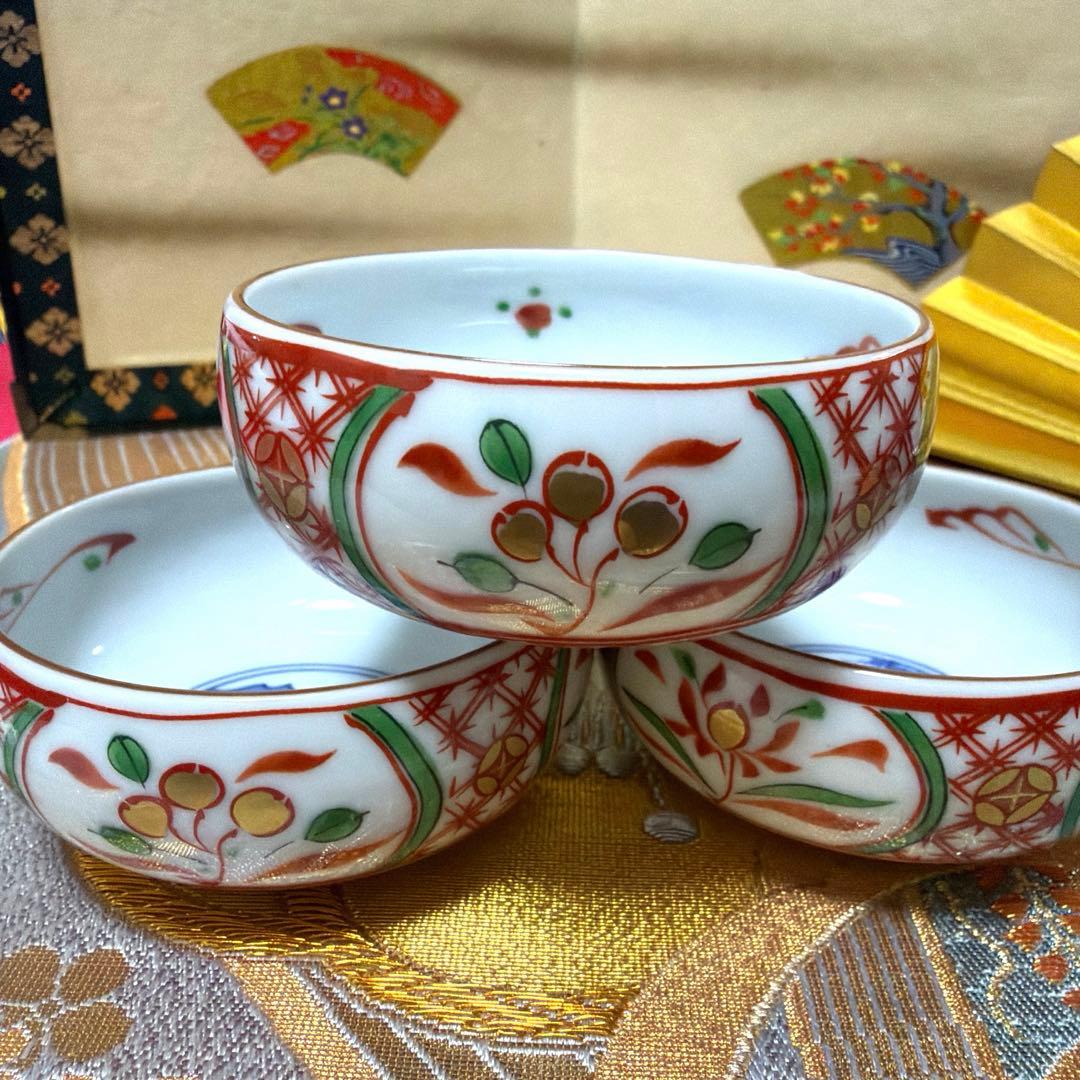 春　赤絵金彩小鉢　HOYAクリスタル亀甲つなぎ紋　No.5-3