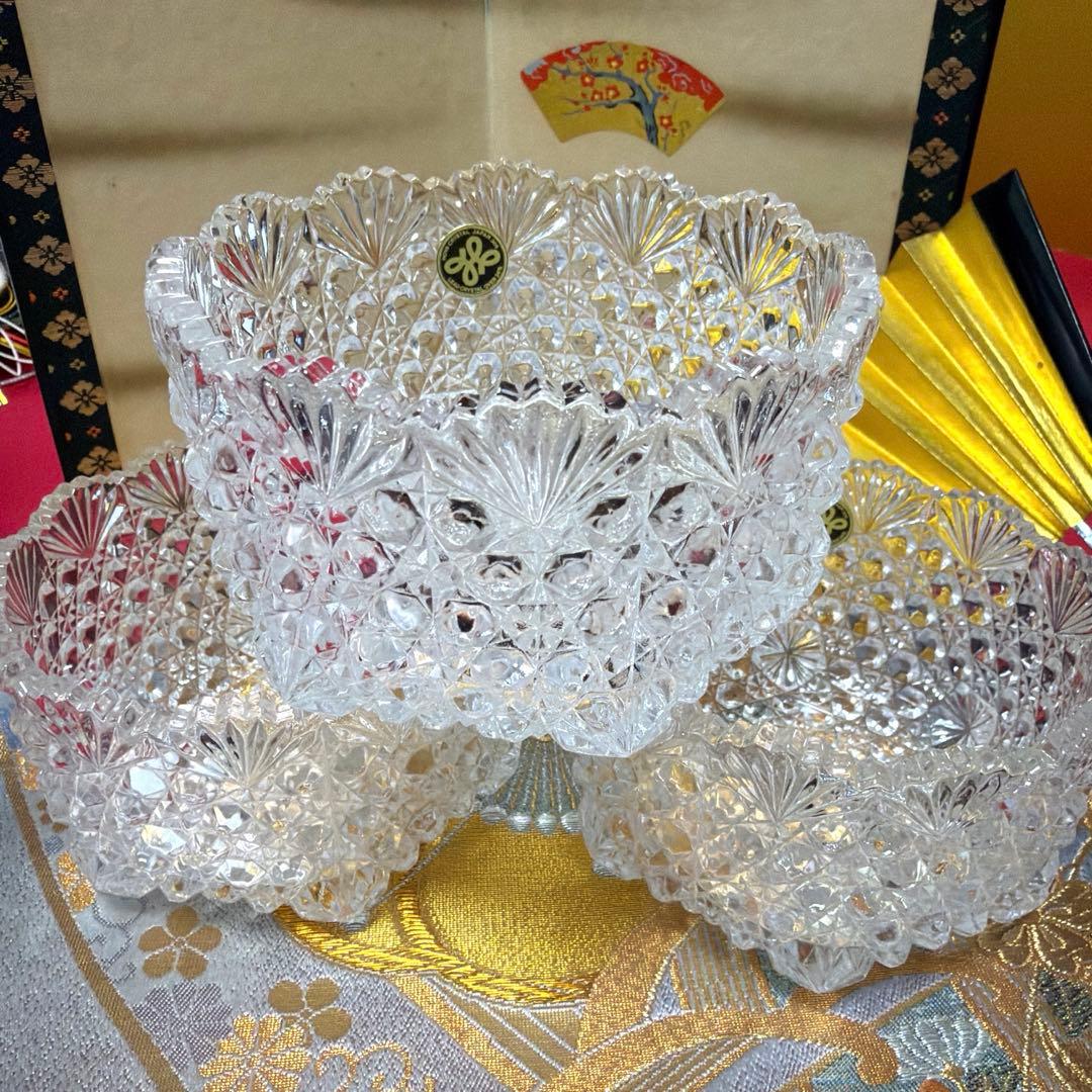 春　赤絵金彩小鉢　HOYAクリスタル亀甲つなぎ紋　No.5-3