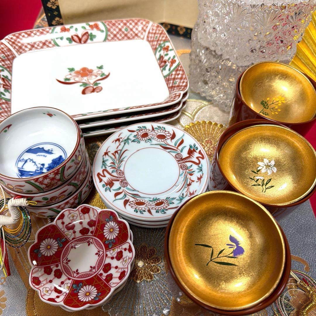 春　赤絵金彩小鉢　HOYAクリスタル亀甲つなぎ紋　No.5-3