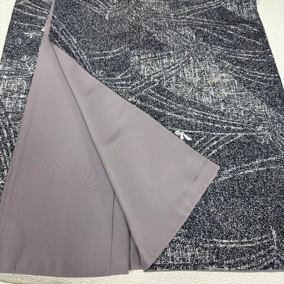 ち*こ様 小紋　袷　正絹　東京ますいわ屋　紺藍色×白　菊　幾何学　身丈165裄6