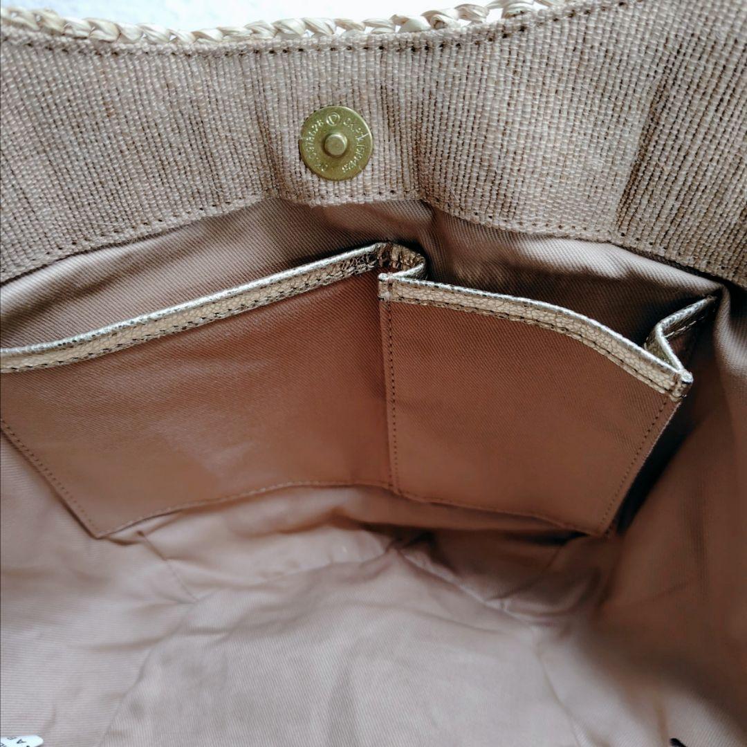 美品　ヴィオラドーロ ラフィアトートバッグ　カゴバッグ　牛革タッセル　保存袋