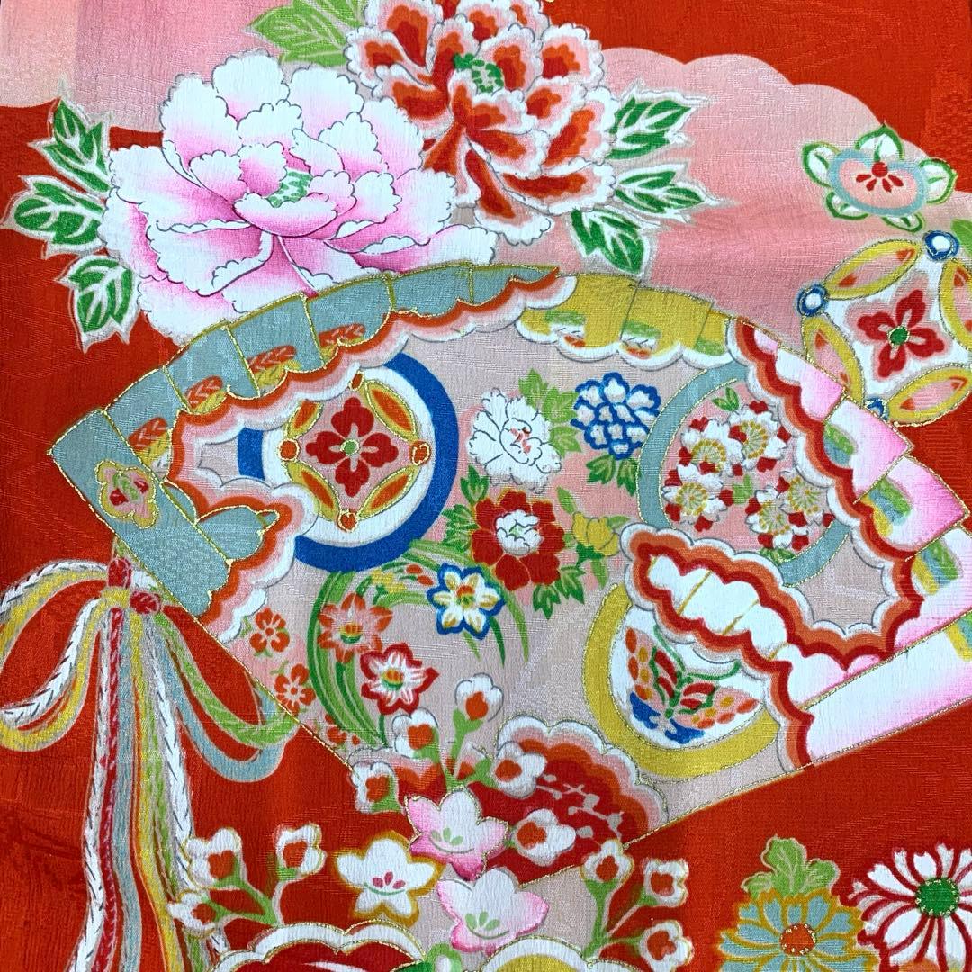 510agu11□七五三 三歳 アンティーク 女の子 着物のみ 五つ紋 扇□良好