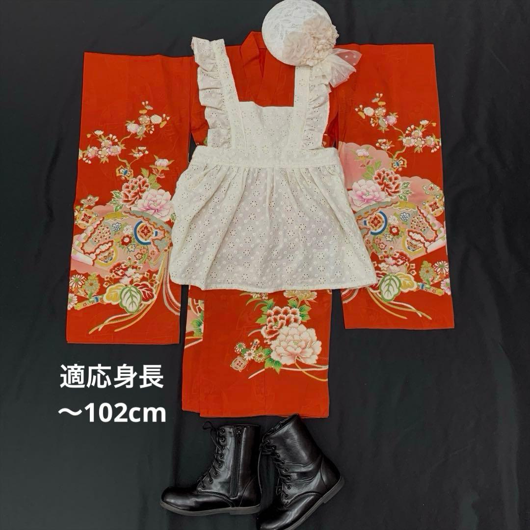 510agu11□七五三 三歳 アンティーク 女の子 着物のみ 五つ紋 扇□良好