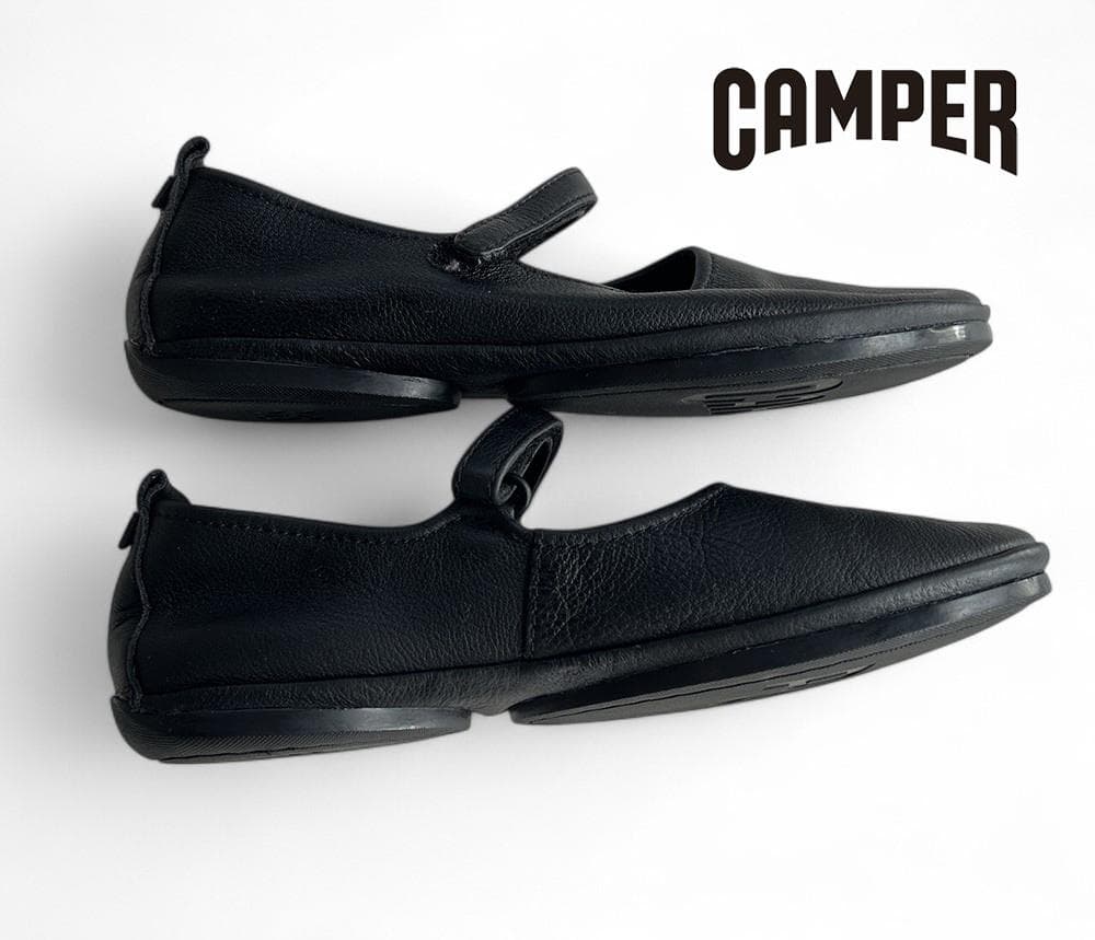 美品カンペール 本革レザー ライトニナ メリージェーン ストラップパンプス黒23