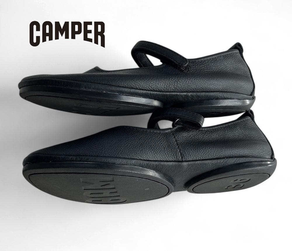 美品カンペール 本革レザー ライトニナ メリージェーン ストラップパンプス黒23