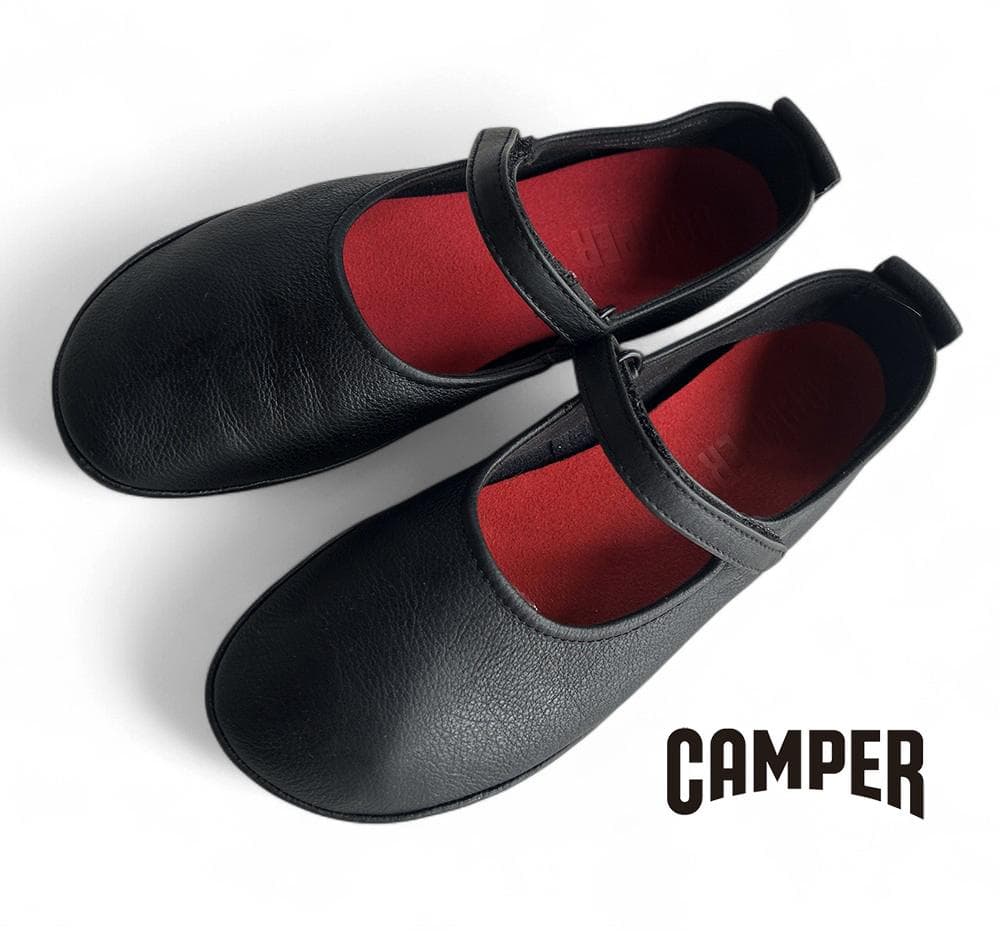 美品カンペール 本革レザー ライトニナ メリージェーン ストラップパンプス黒23