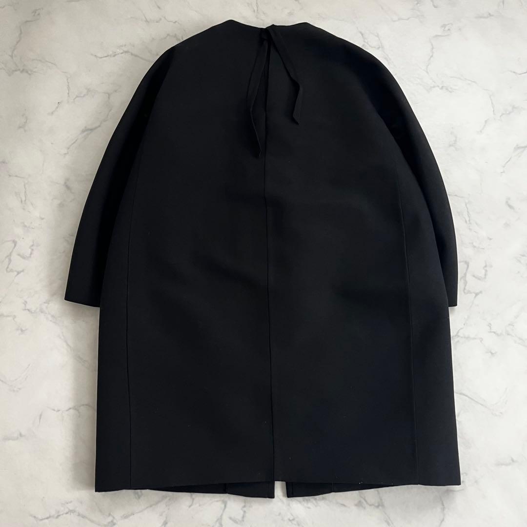 美品 ドゥロワー ウールシルクノーカラーコート バックリボン ブラック 36