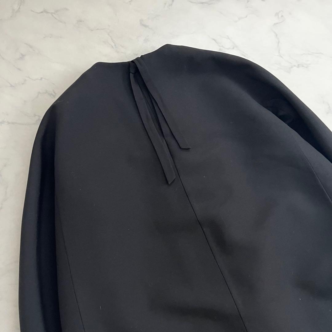 美品 ドゥロワー ウールシルクノーカラーコート バックリボン ブラック 36