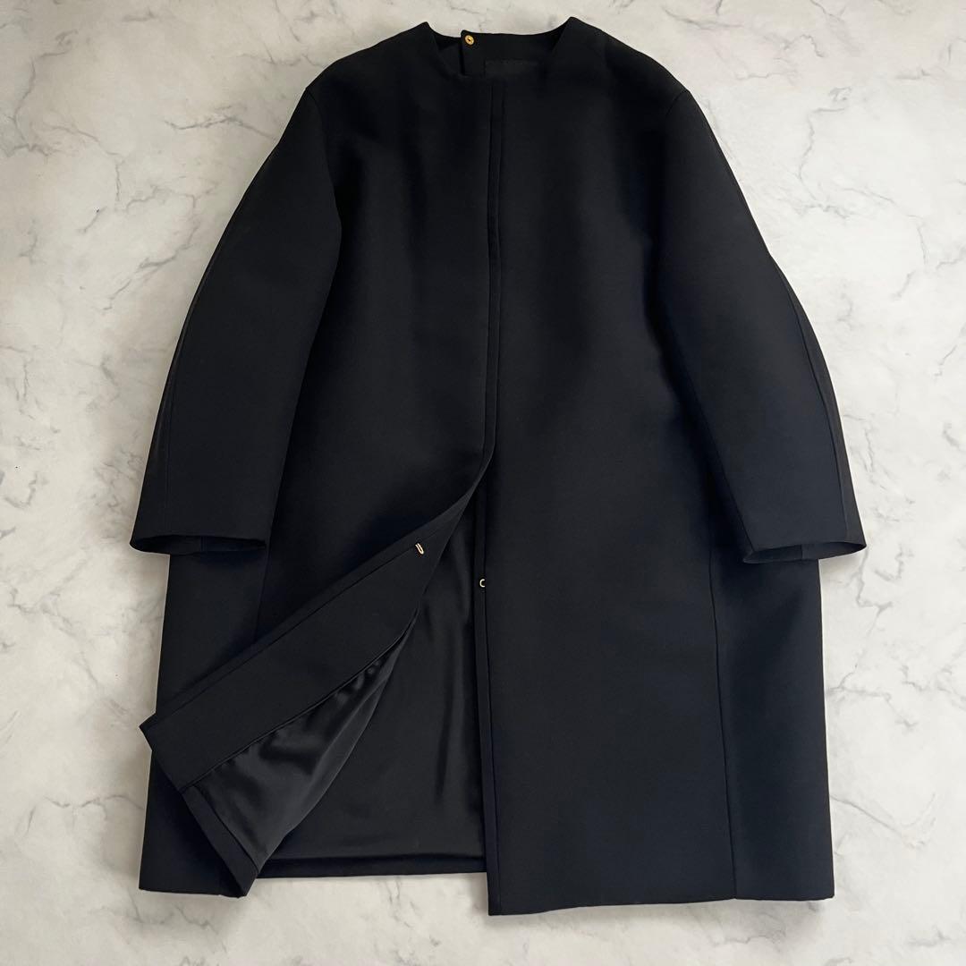 美品 ドゥロワー ウールシルクノーカラーコート バックリボン ブラック 36