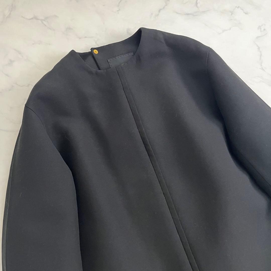 美品 ドゥロワー ウールシルクノーカラーコート バックリボン ブラック 36