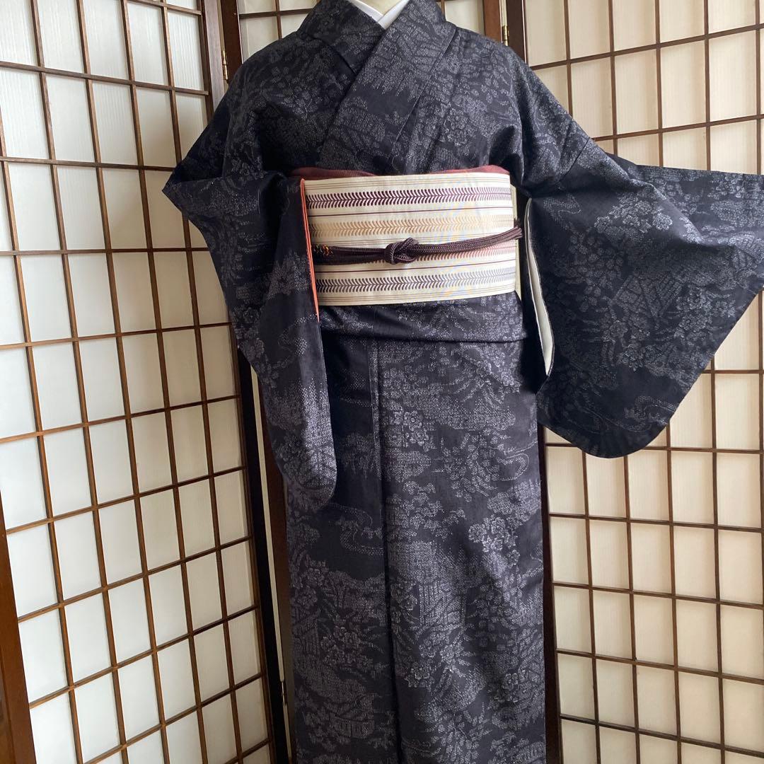 値下げ　本場　結城紬　縦横真綿　100山亀甲