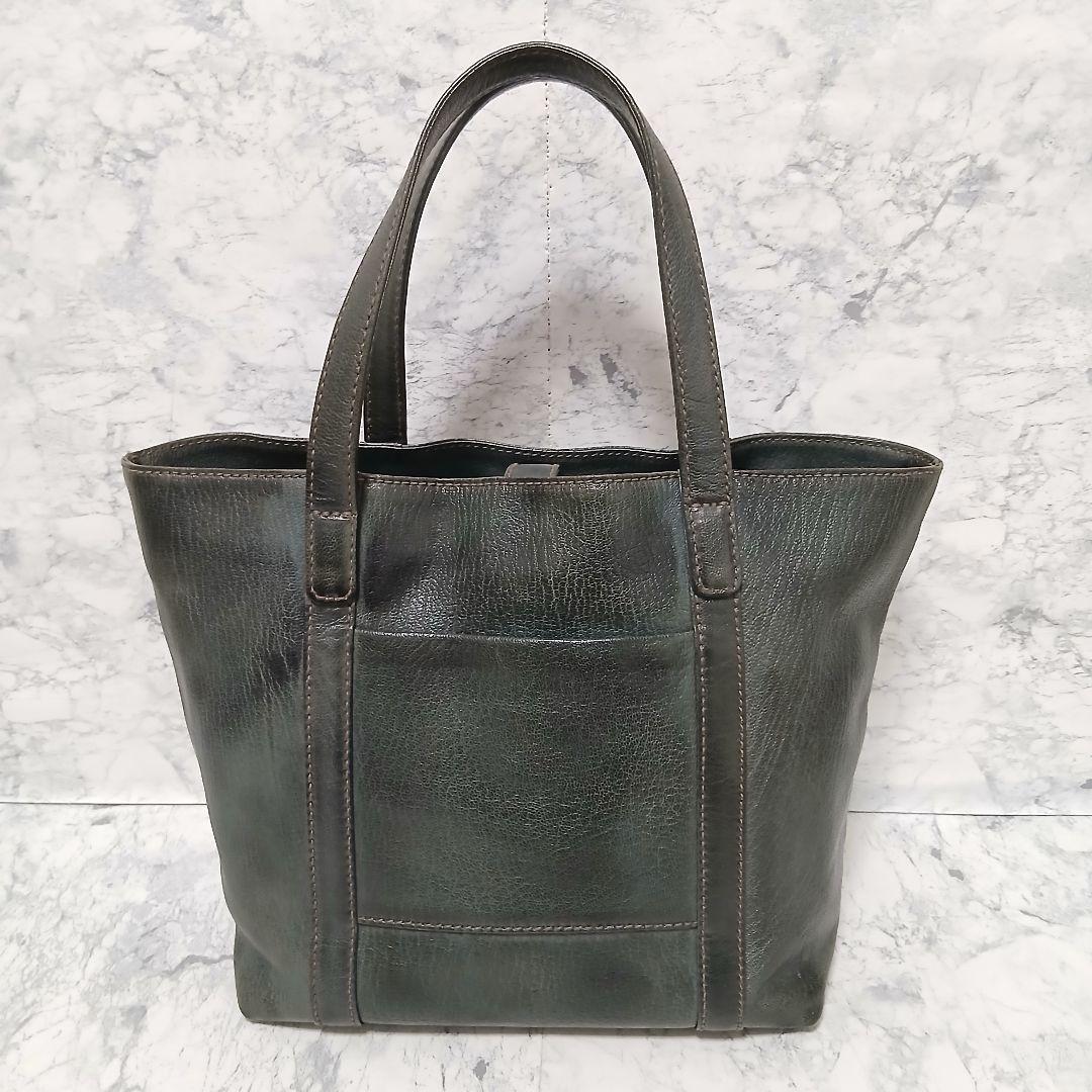 【極美品】genten ゴートヌメ ベーシック ミニトートバッグ ダークグリーン