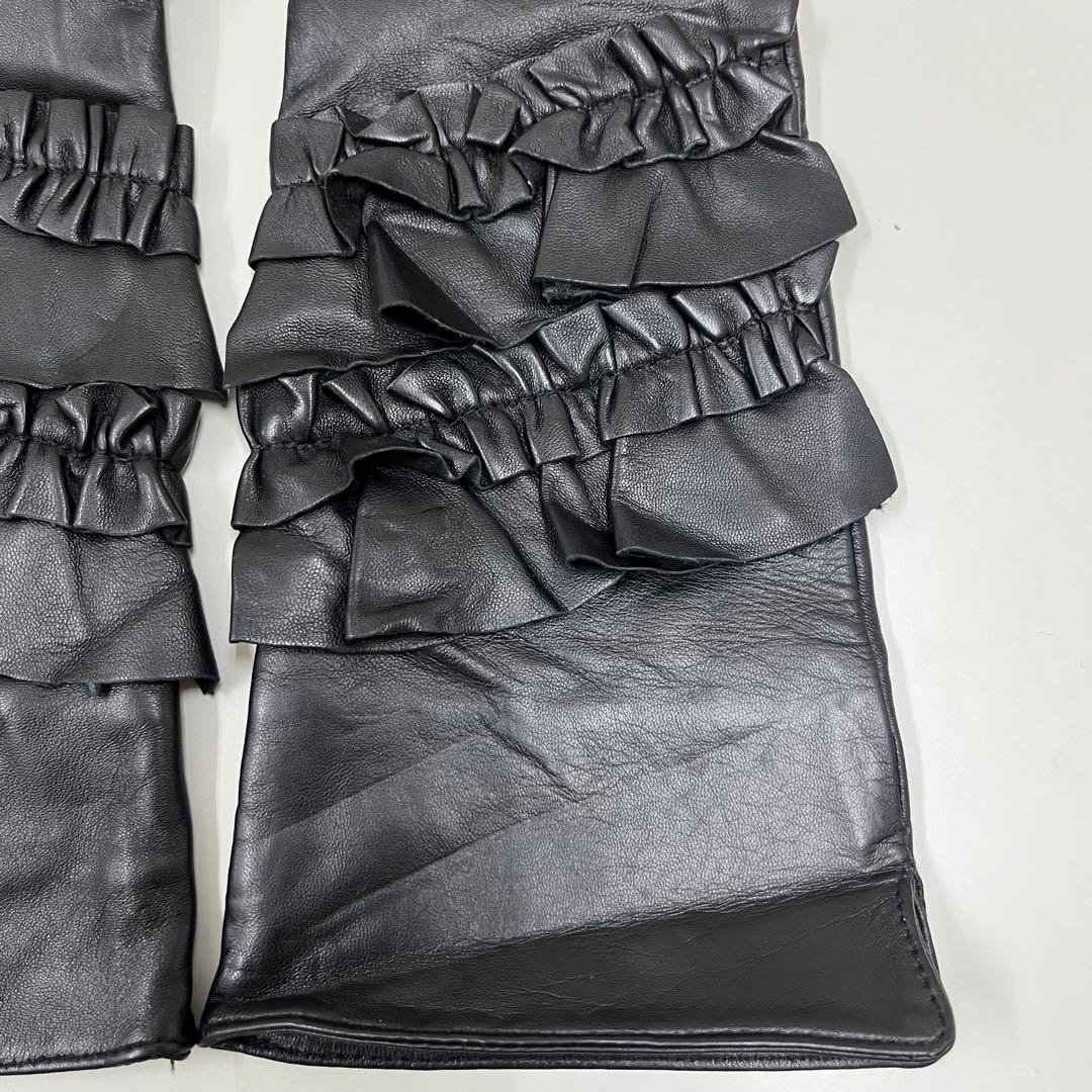 ヴェロフォンナ　フリル　レザーグローブ　ロング　黒