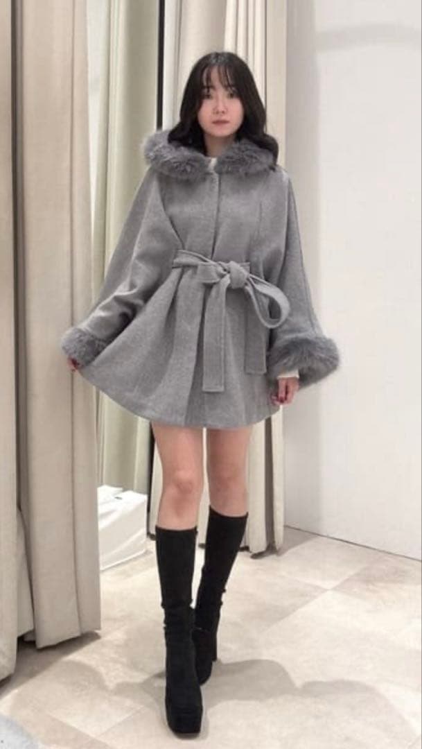 ウールMIXフードポンチョコート