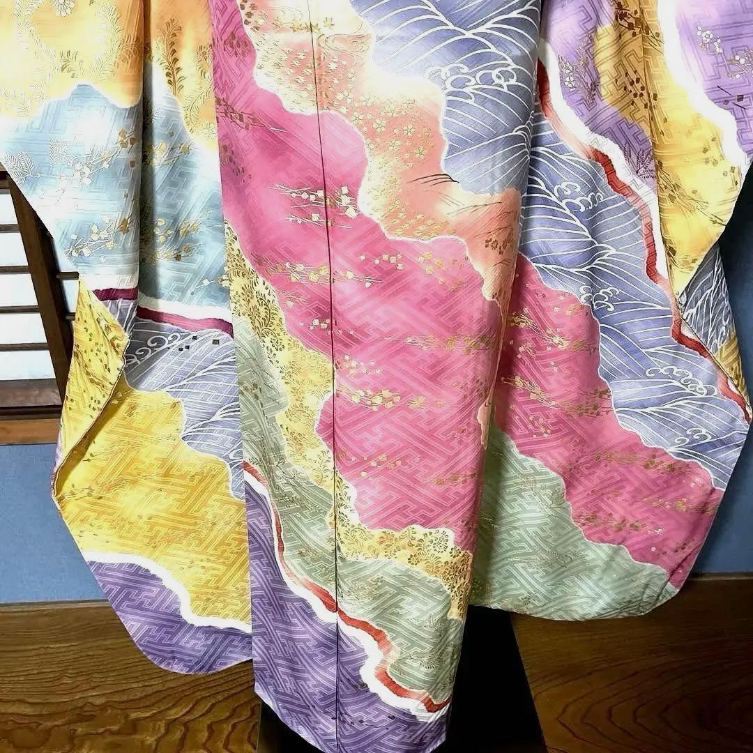 振袖フルセット　高身長　画家岩田専太郎　手描き友禅　成人式振袖　振袖　裄丈72