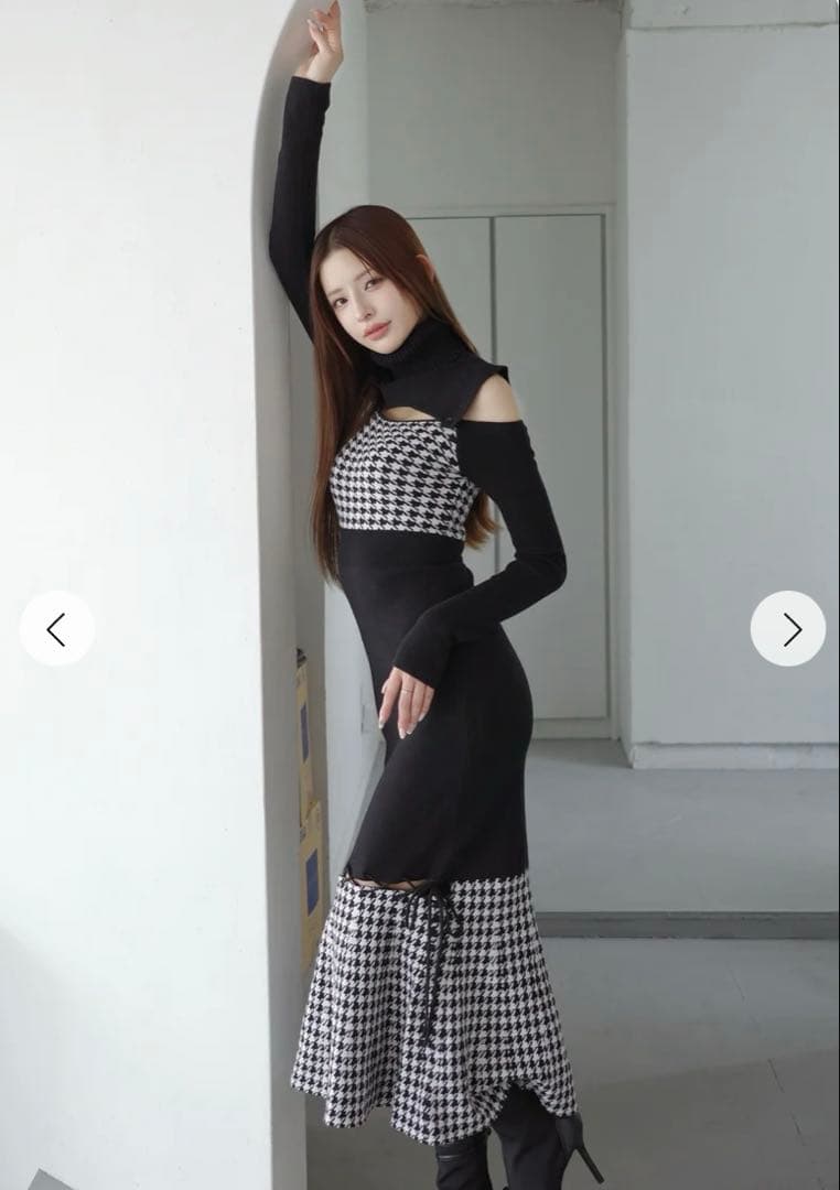 Randy 2wayハウンドトゥースストリングコアワンピース