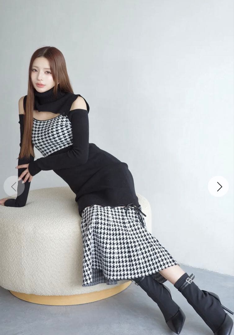 Randy 2wayハウンドトゥースストリングコアワンピース