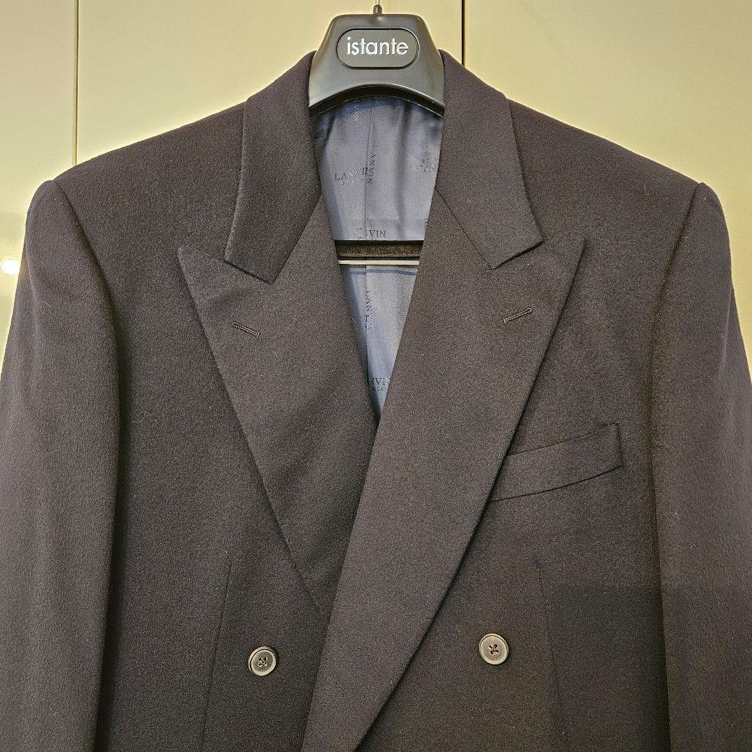 ランバン　カシミア　ダブルテーラードジャケット　濃紺　サイズＬ【美品】