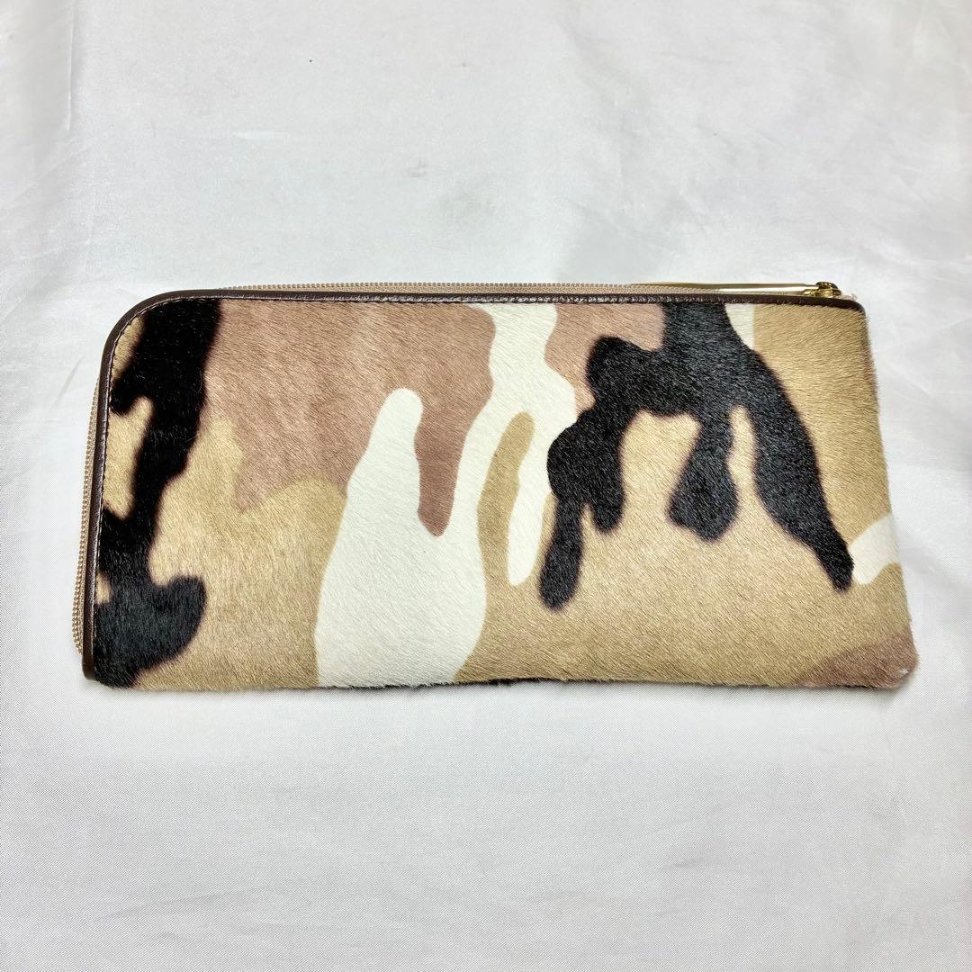 【美品】　アタオ　リモ　ハラコ　長財布　迷彩　カモフラ　ミリタリー　ベージュ